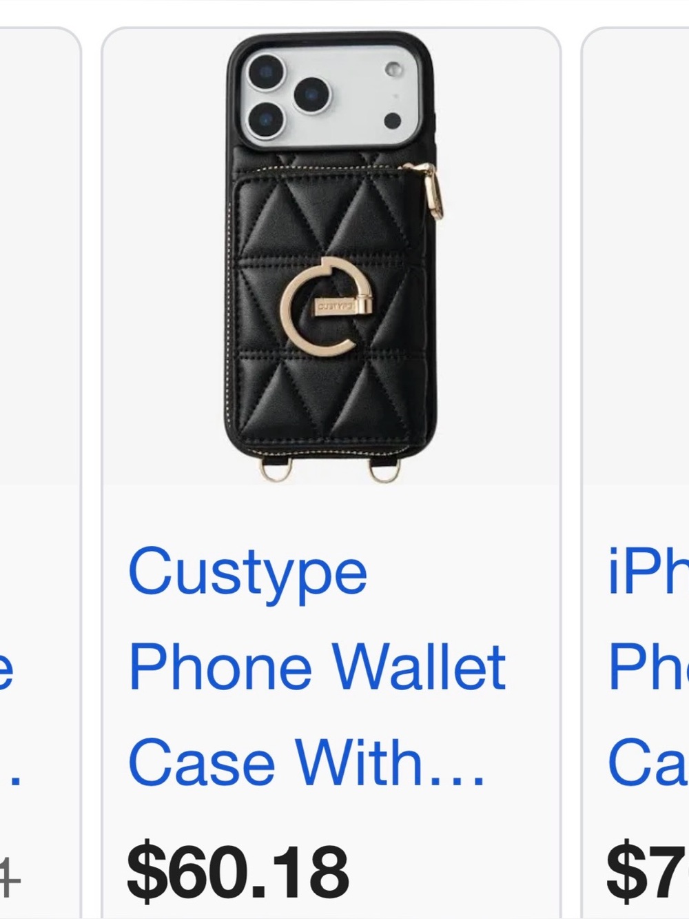 iPhone 17 Pro Black Quilted Enclosed Wallet Case with Gold E Stand Emblem (NWT)